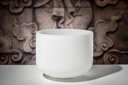 12" White-Frosted Crystal Singing Bowl, Note F4, Heart Chakra