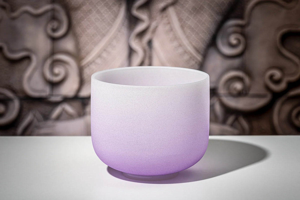 8" Color-Frosted Crystal Singing Bowl, Purple, Note B4, Crown Chakra