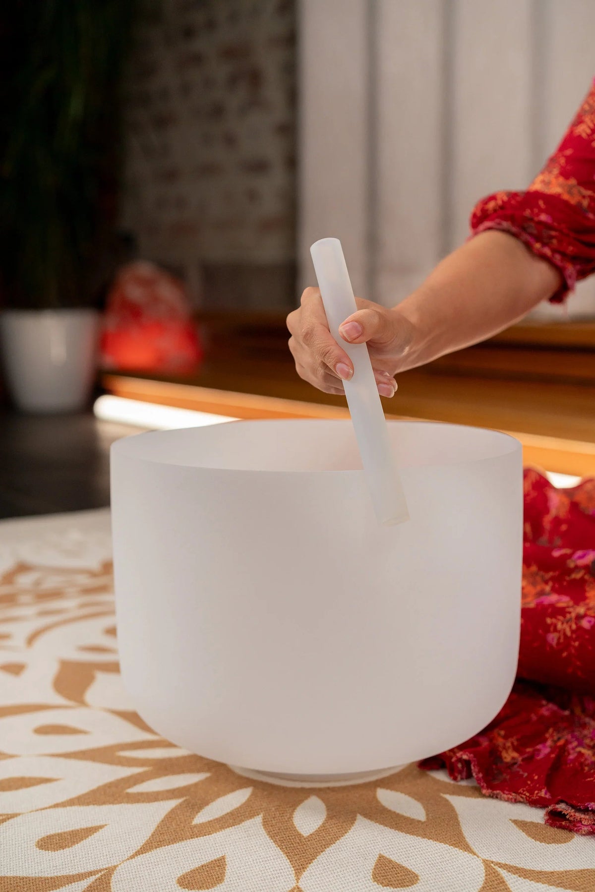 12" White-Frosted Crystal Singing Bowl, Note A3, Brow Chakra